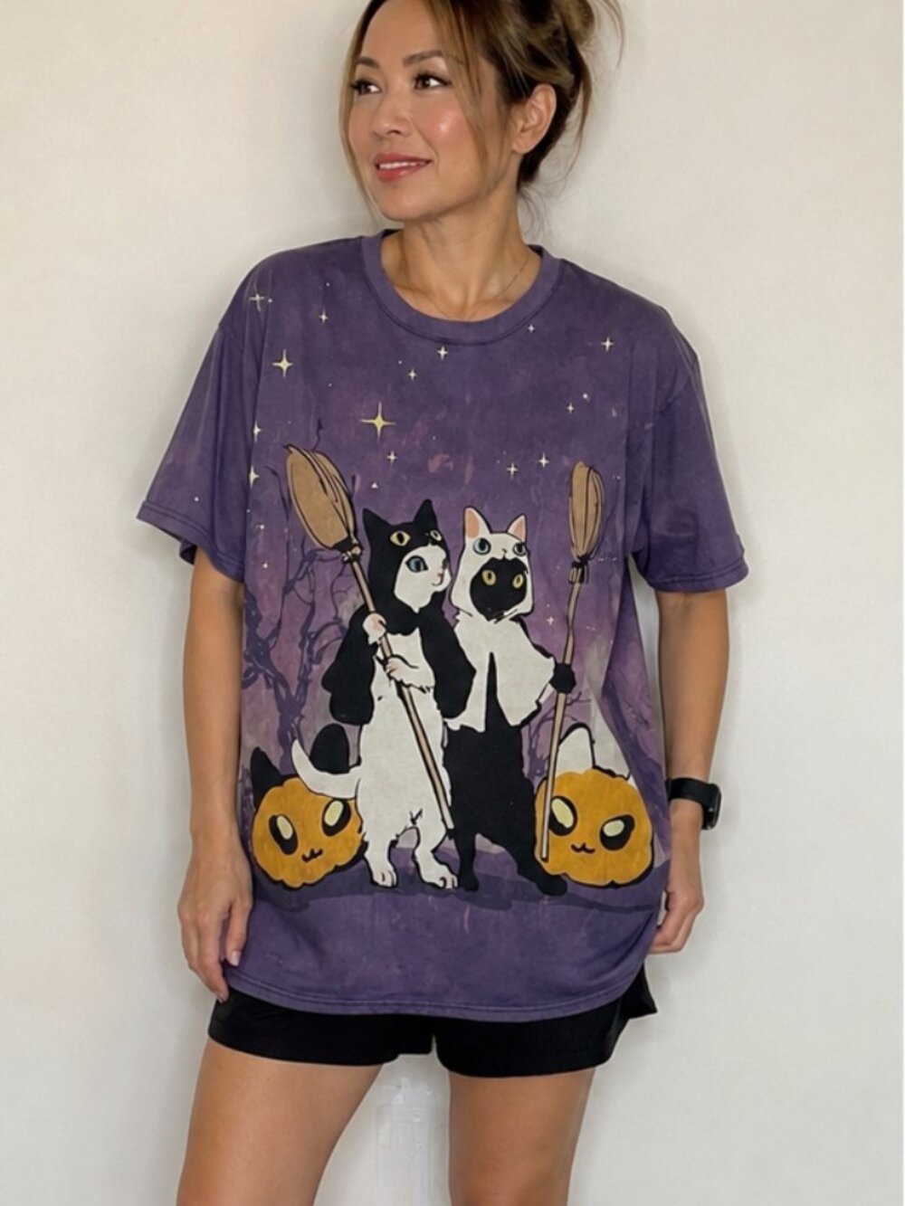 SOCIETY 6 Unisex Cat Halloween Graphic Tee Large Spooky Cute Pumpkin Unisex GUC